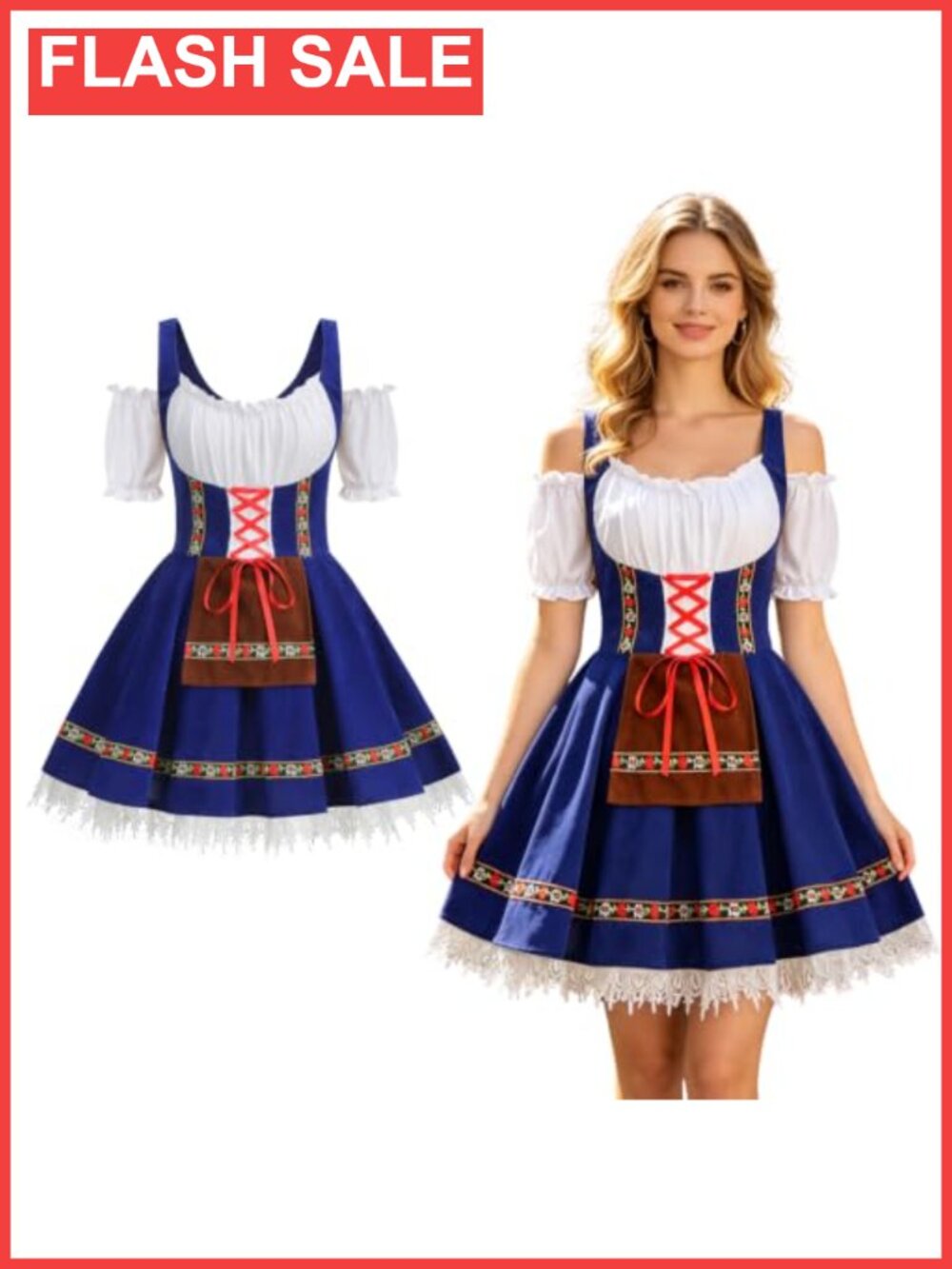 Oktoberfest Bavarian Dirndl Beer Girl Costume Dress Polyester
